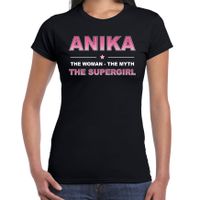 Naam cadeau t-shirt / shirt Anika - the supergirl zwart voor dames