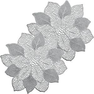 Placemats bloemen vorm - 4x - kunststof - 49 x 47 cm - zilver