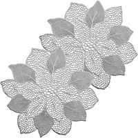 Placemats bloemen vorm - 4x - kunststof - 49 x 47 cm - zilver - thumbnail