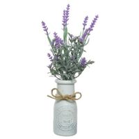 Lavendel kunstplant - in witte pot - lila paars - H32 cm - lavandula - thumbnail