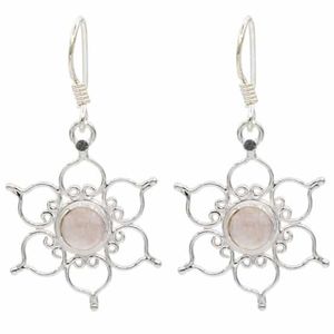 Zilveren Oorbellen Rozenkwarts Lotus - 925 Sterling