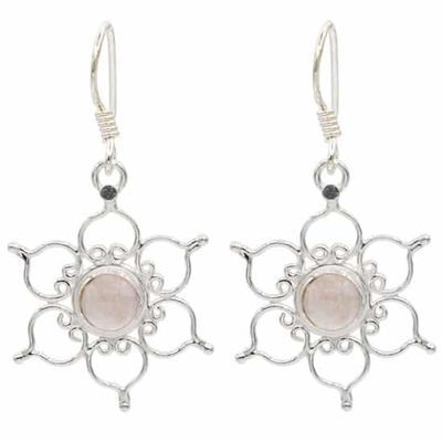 Zilveren Oorbellen Rozenkwarts Lotus - 925 Sterling
