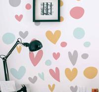 Wanddecoratie stickers Kleurrijke stippen met hartjes - thumbnail