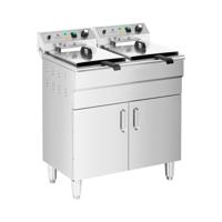 Dubbele elektrische friteuse - 2 x 16 L - 10.000 W - aftapkraan - koude zone - met onderkast