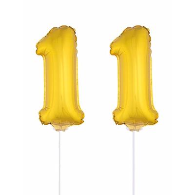 11 jaar leeftijd feestartikelen - versiering cijfers - goud - ballonnen op stokje - van 41 cm