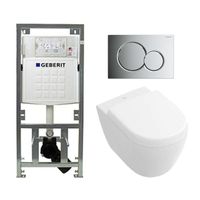 Villeroy Boch Subway 2.0 compact DirectFlush Toiletset - Geberit reservoir - bedieningsplaat glans chroom - softclose - quickrelease - wit 0701131/1024232/0700519/1025456/