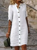 Plain Cotton Casual Dress