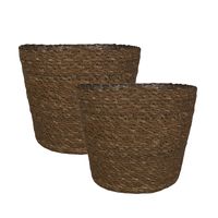 Set van 2x stuks plantenpot/bloempot van jute/zeegras diameter 22 cm en hoogte 19 cm camel bruin - thumbnail