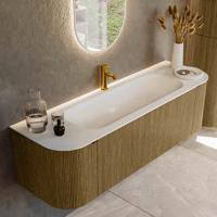 Badmeubel Mondiaz Kurve | 150 cm cm | Meubelkleur Dusk | Wastafelkleur Talc | Solid surface | Wasbak midden spoelbak | 1 kraangat