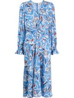 DVF Diane von Furstenberg robe froncée Anaba à fleurs - Bleu