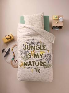 Set dekbedovertrek + kussensloop voor kinderen met gerecycled katoen GREEN JUNGLE groen, bedrukt