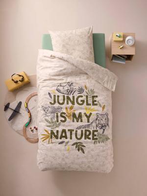 Set dekbedovertrek + kussensloop voor kinderen met gerecycled katoen GREEN JUNGLE groen, bedrukt