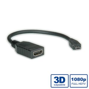 ROLINE HDMI High Speed Kabel met Ethernet, HDMI F - Micro HDMI M, 0,15 m