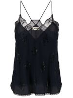 Zadig&Voltaire haut crop Christy en soie à ornements strassés - Bleu