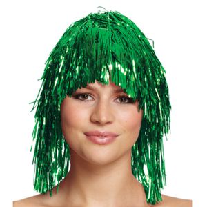 Dames tinsel/folie carnaval pruik - groen kleur - disco/eighties