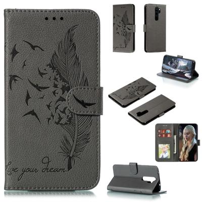 Voor Xiaomi Redmi Note 8 Pro Feather patroon Litchi textuur horizontale Flip lederen draagtas met houder & portemonnee & kaartsleuven (grijs)