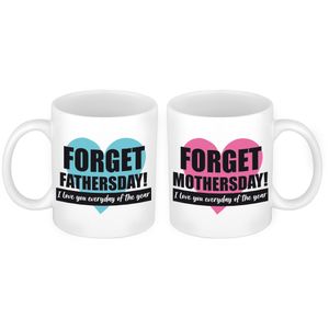 Forget Mothers en Fathersday mok - Cadeau beker set voor Papa en Mama