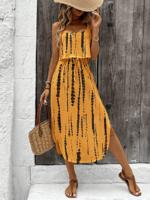 Bon&Bon Women's Tie-Dye Spaghetti Strap Slit Summer Cami Maxi Dress Yellow / XS