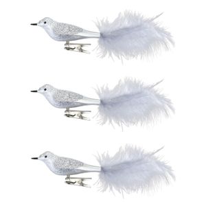 6x stuks decoratie vogels op clip zilver 20 cm