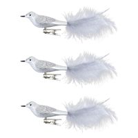 6x stuks decoratie vogels op clip zilver 20 cm