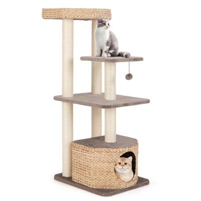 Kattenboom 131 cm Kattenstaart Kattentoren Sisal Krabpalen Zitstok Hangende Bal Afwasbare Kussens 4-Niveau Kattenboom