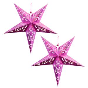 Decoratie kerstster - 2x - lampion - roze - 60 cm - vouwbare ster - kerstversiering