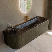 Badmeubel Mondiaz Kurve-Dlux | 145 cm cm | Meubelkleur Shadow | Wastafelkleur Lava | Solid surface | Wasbak rechter zijde spoelbak | 1 kraangat