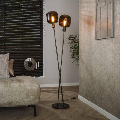 LifestyleFurn Vloerlamp 'Gill' 2-lamps, kleur Sienna brown