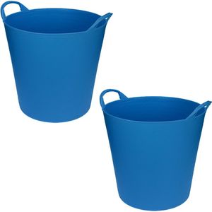 2x stuks flexibele emmers/wasmanden/kuipen blauw 20 liter