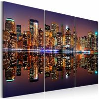 Schilderij - New York City - Water Reflectie, Multi-gekleurd, 3luik, premium print - thumbnail