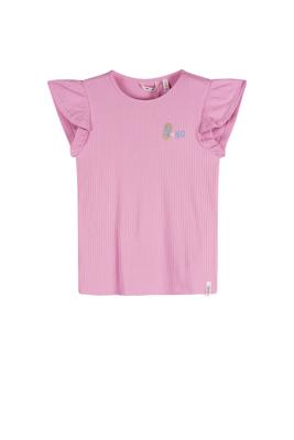 NoNo zomer top meisjes - fresia paars - rib, jersey, fancy mouw - Kesta