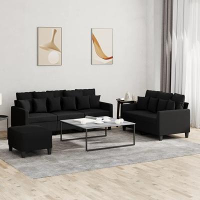 3-delige loungeset met kussens stof zwart