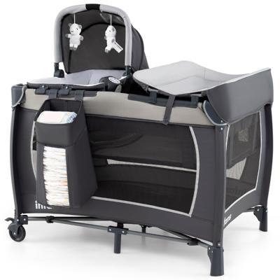 5-in-1 Reisbedje voor Baby's Opvouwbaar Babybedje met Aankleedtafel Babybox met Opbergmand & Draagtas Grijs