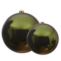 Grote kerstballen 2x stuks donkergroen 14 en 20 cm kunststof - thumbnail