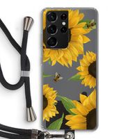 Sunflower and bees: Samsung Galaxy S21 Ultra Transparant Hoesje met koord
