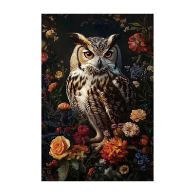 Glasschilderij - Uil In Bloemen - 120 x 80 cm Glasschilderij - Uil In Bloemen - 120 x 80 cm