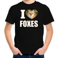 I love foxes t-shirt met dieren foto van een vos zwart voor kinderen