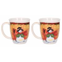 G. Wurm Kerstmok sneeuwpop met hoed - 2x - keramiek - 300 ml - koffie/thee mok - kerstversiering