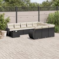 11-delige Loungeset met kussens poly rattan zwart