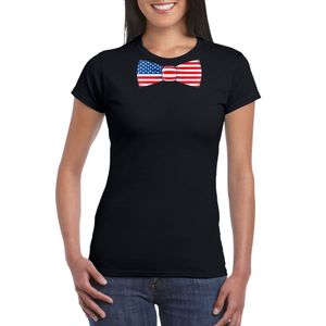 Zwart t-shirt met Amerika vlag strikje dames