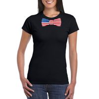 Zwart t-shirt met Amerika vlag strikje dames - thumbnail