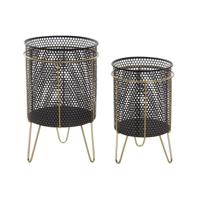 Plantenbakkenset DKD Home Decor Zwart Gouden Metaal Loft 36 x 36 x 58 cm