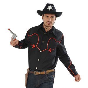 Zwart cowboy shirt met rode glitters