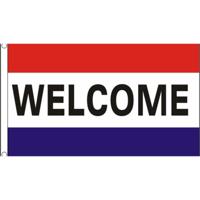 Nederlandse vlag met tekst welkom - 90 x 150 cm - polyester stof - met ophang ringen Nederlandse vlag met tekst welkom - 90 x 150 cm - polyester stof - met ophang ringen
