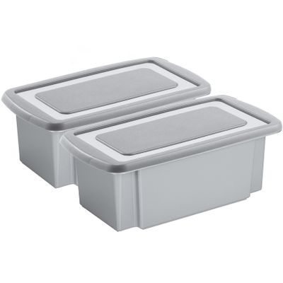 Sunware 2x opslagbox kunststof 7 liter grijs 38 x 21 x 14 cm met grijze deksel