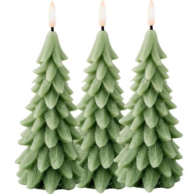 LED kerstboom kaars - 3x - groen - 19 cm - batterijen inclusief - timer - kerstboomkaars