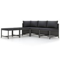 5-delige Loungeset met kussens poly rattan grijs