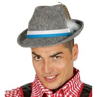 Grijs Tiroler Oktoberfest hoedje met veer verkleedaccessoire volwassenen - thumbnail