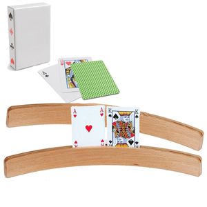 2x Speelkaartenhouders hout 50 cm inclusief 54 speelkaarten groen - Speelkaarthouders
