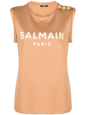 Balmain haut à logo imprimé - Tons neutres
